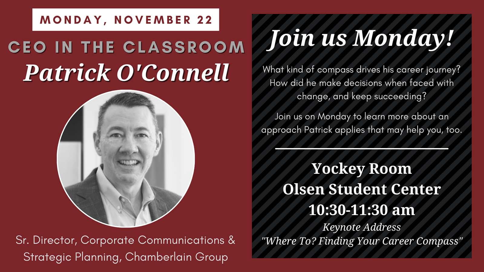 Graphic for Patrick O'Connell event on Nov. 22, 2021